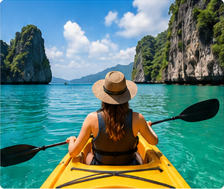 Kayaking in clear coastal water